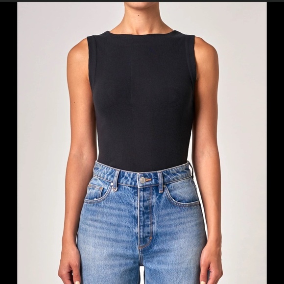 Neuw Frenchie 90s Top Women Medium Top Black Singlet Ribbed B12 - Picture 2 of 11